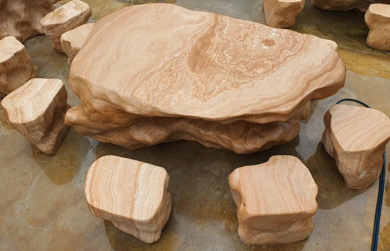 Bàn ghế đá vân gỗ tự nhiên