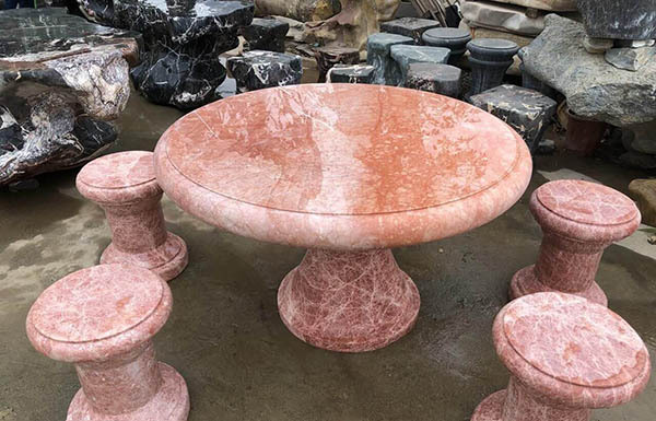 Bàn ghế đá cẩm thạch hồng 6 ghế